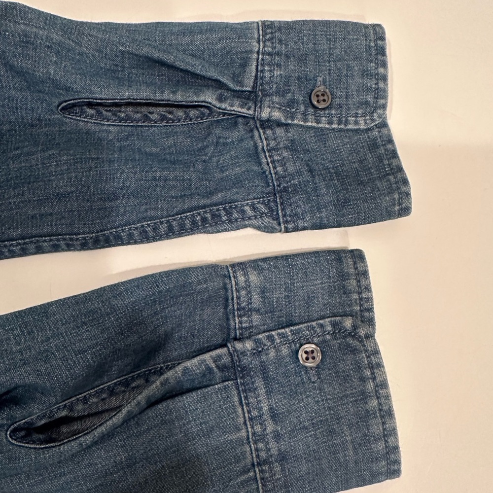 Talbots Blue Denim Embellished Popover Blouse Top Bling Buttons Sz S - Picture 8 of 9